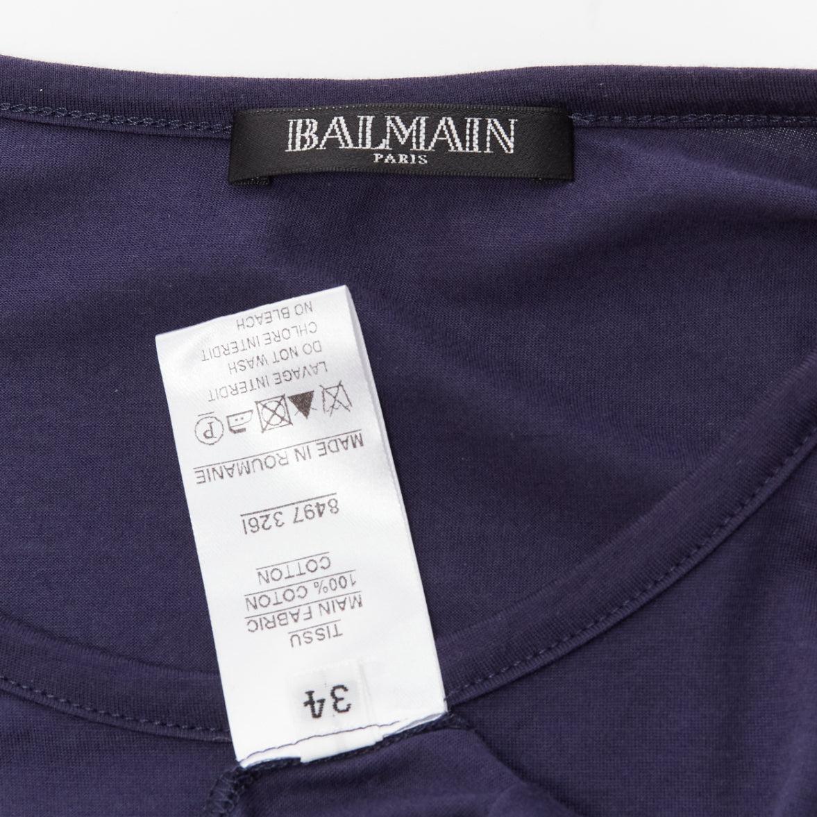 BALMAIN navy gold foil logo military button shoulder tank top FR34 XS 3
