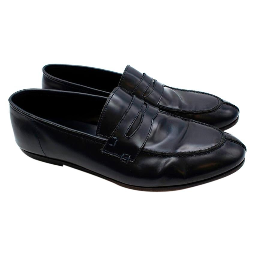 Balmain Navy Leather Mens Loafers - Size 44 For Sale