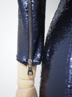 Balmain Navy sequined mini dress with silver chains