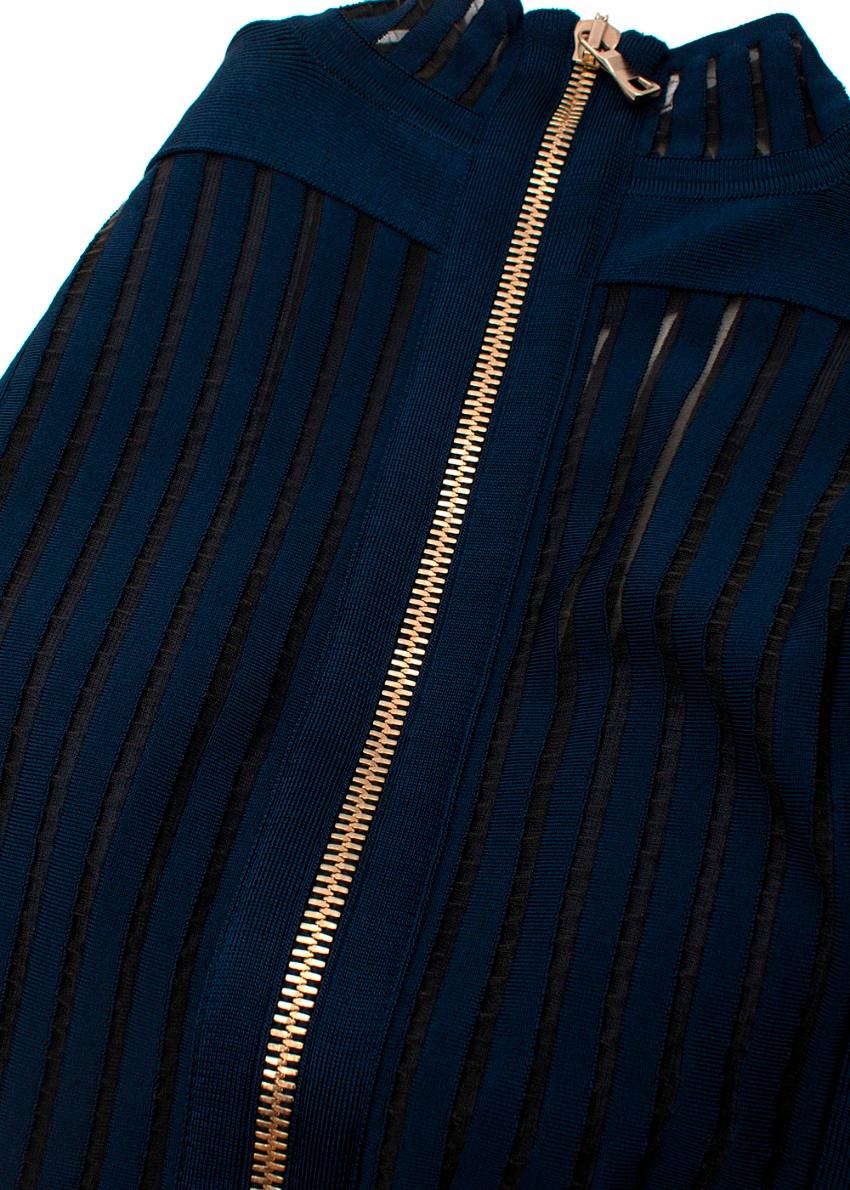 Balmain Navy Vestito a maniche lunghe a coste con pannelli trasparenti EU 38, US 6 in vendita 5