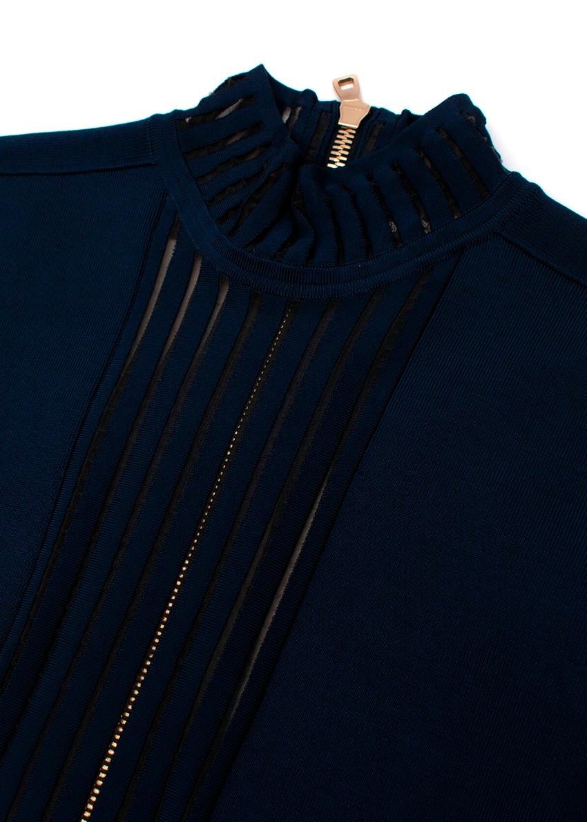 Donna Balmain Navy Vestito a maniche lunghe a coste con pannelli trasparenti EU 38, US 6 in vendita