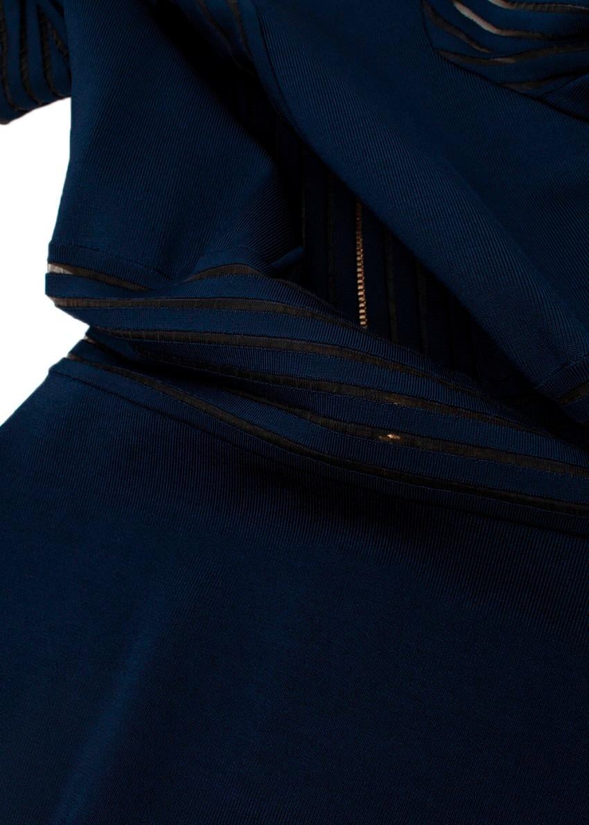 Balmain Navy Vestito a maniche lunghe a coste con pannelli trasparenti EU 38, US 6 in vendita 2