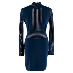 Balmain Navy Vestito a maniche lunghe a coste con pannelli trasparenti EU 38, US 6