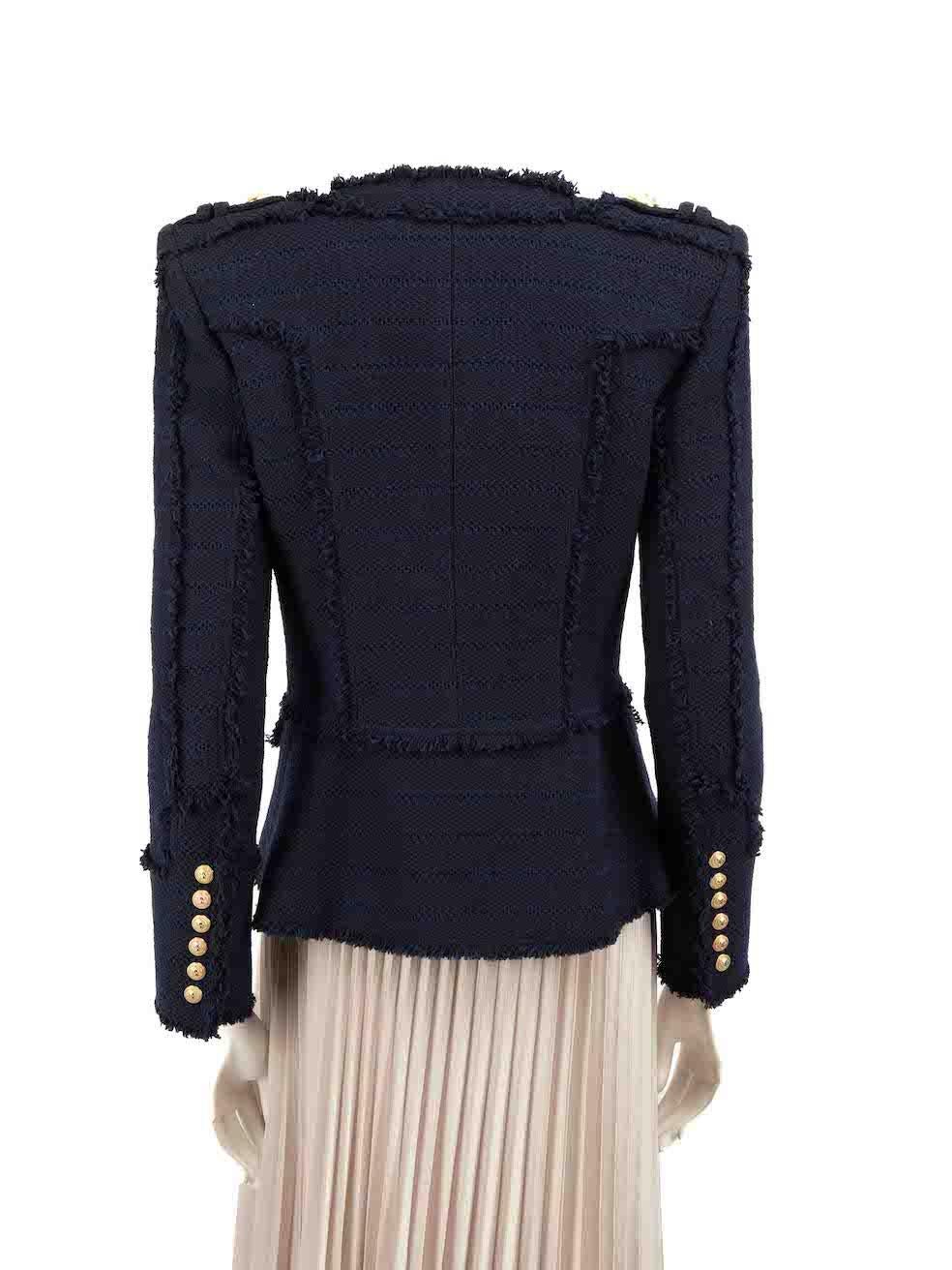 Balmain Navy Tweed Logo Button Jacket Size L In Good Condition In London, GB