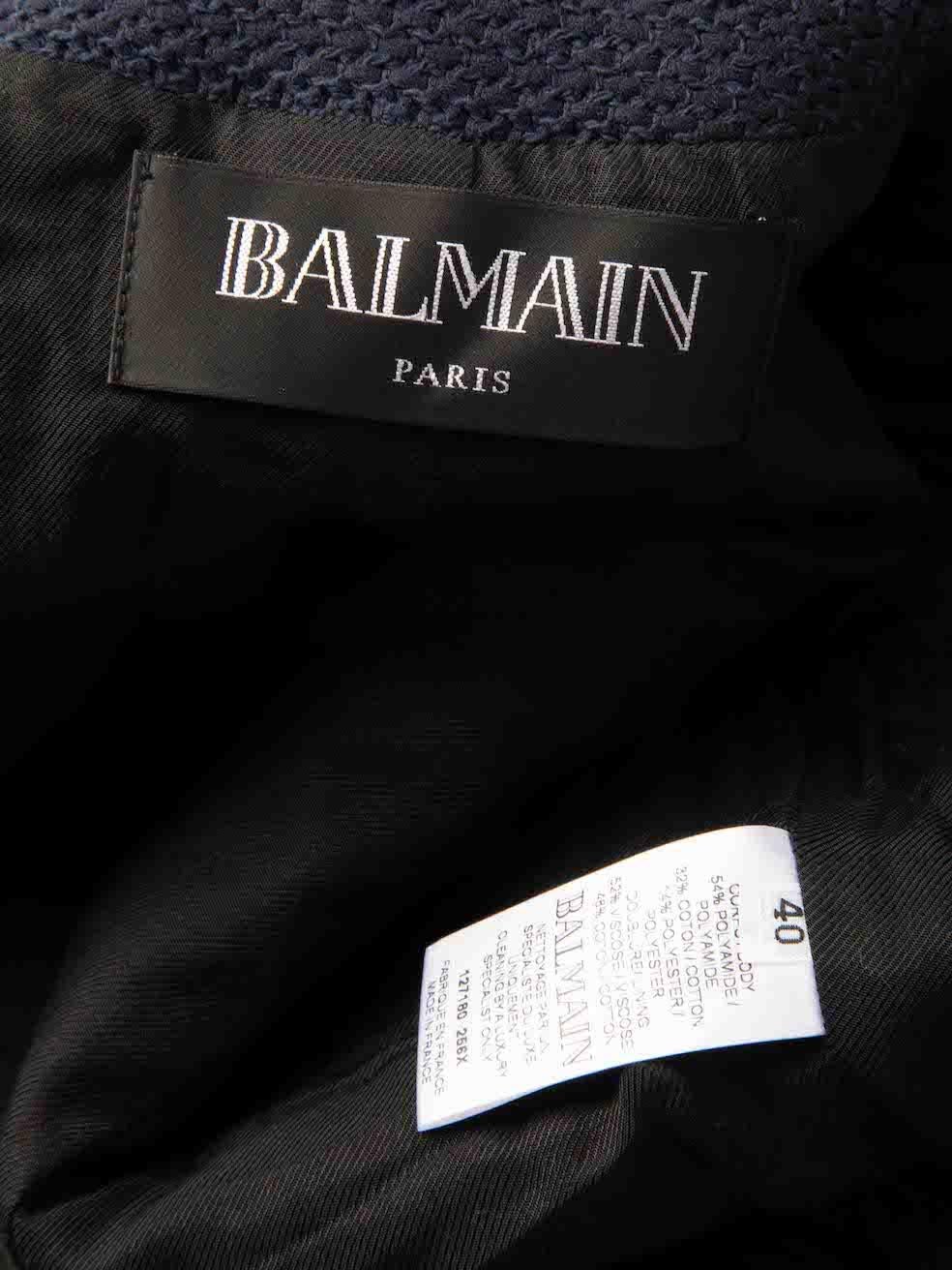 Women's Balmain Navy Tweed Logo Button Jacket Size L