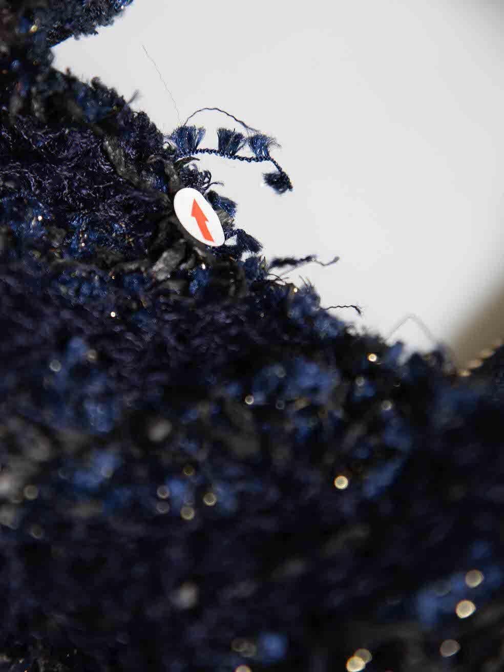 Balmain Navy Tweed Zip Front High Neck Dress Size M For Sale 1