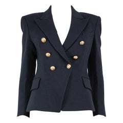 Balmain Navy Wool Double-Breasted Blazer Size L