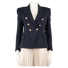 Balmain Navy Wool Double-Breasted Blazer Size L