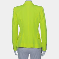 Balmain Neon Yellow Wool Double Breasted Button Front Blazer M