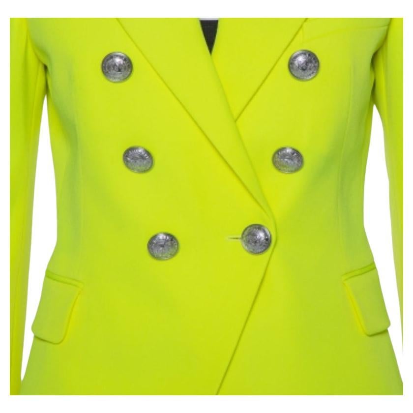 Balmain Jaune fluo Blazer en laine à double boutonnage M Pour femmes en vente