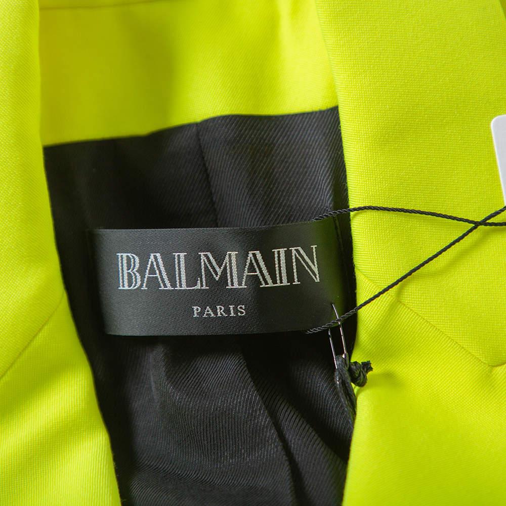 Balmain Neon Yellow Wool Double Breasted Button Front Blazer M For Sale 1