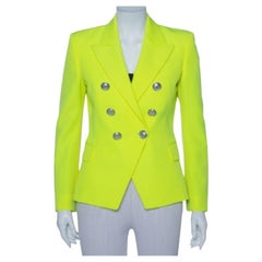 Balmain Neon Yellow Wool Double Breasted Button Front Blazer M