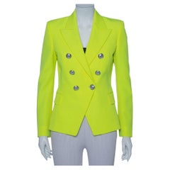 Balmain Neon Yellow Wool Double Breasted Button Front Blazer M