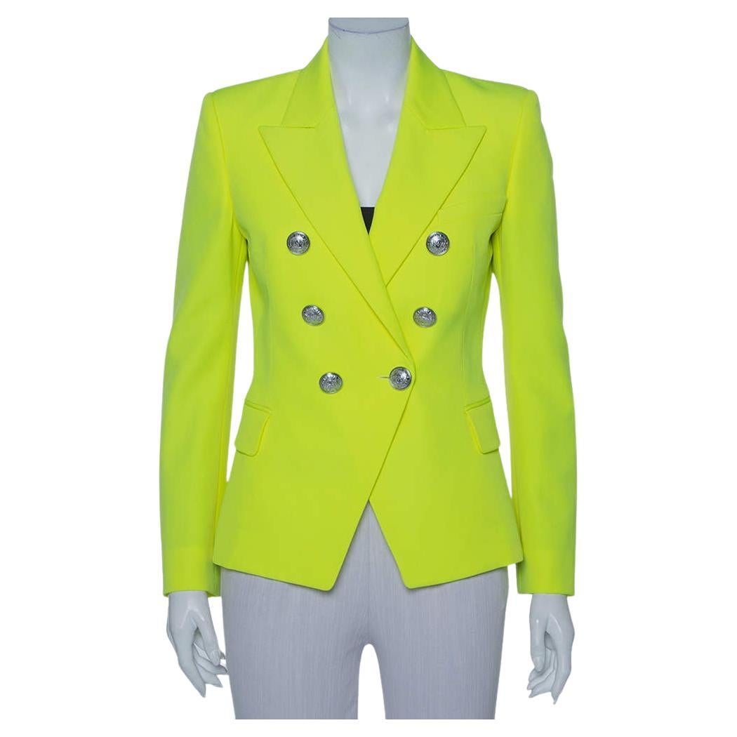 Balmain Jaune fluo Blazer en laine à double boutonnage M en vente