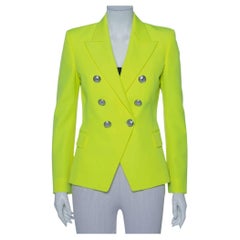 Used Balmain Neon Yellow Wool Double Breasted Button Front Blazer M
