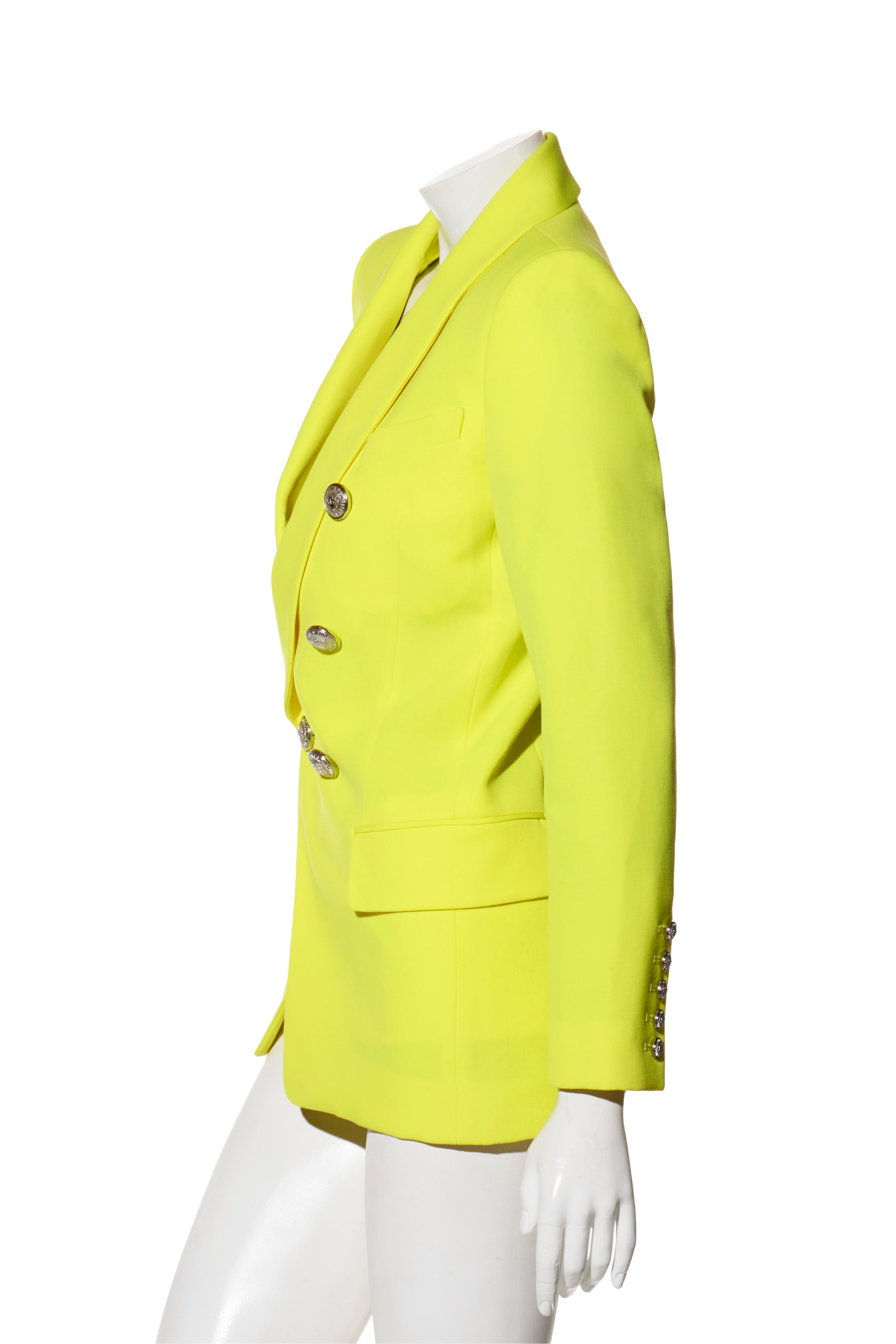 Balmain Neongelbes Wollblazer mit Doppelreihern FR 38 (Gelb) im Angebot