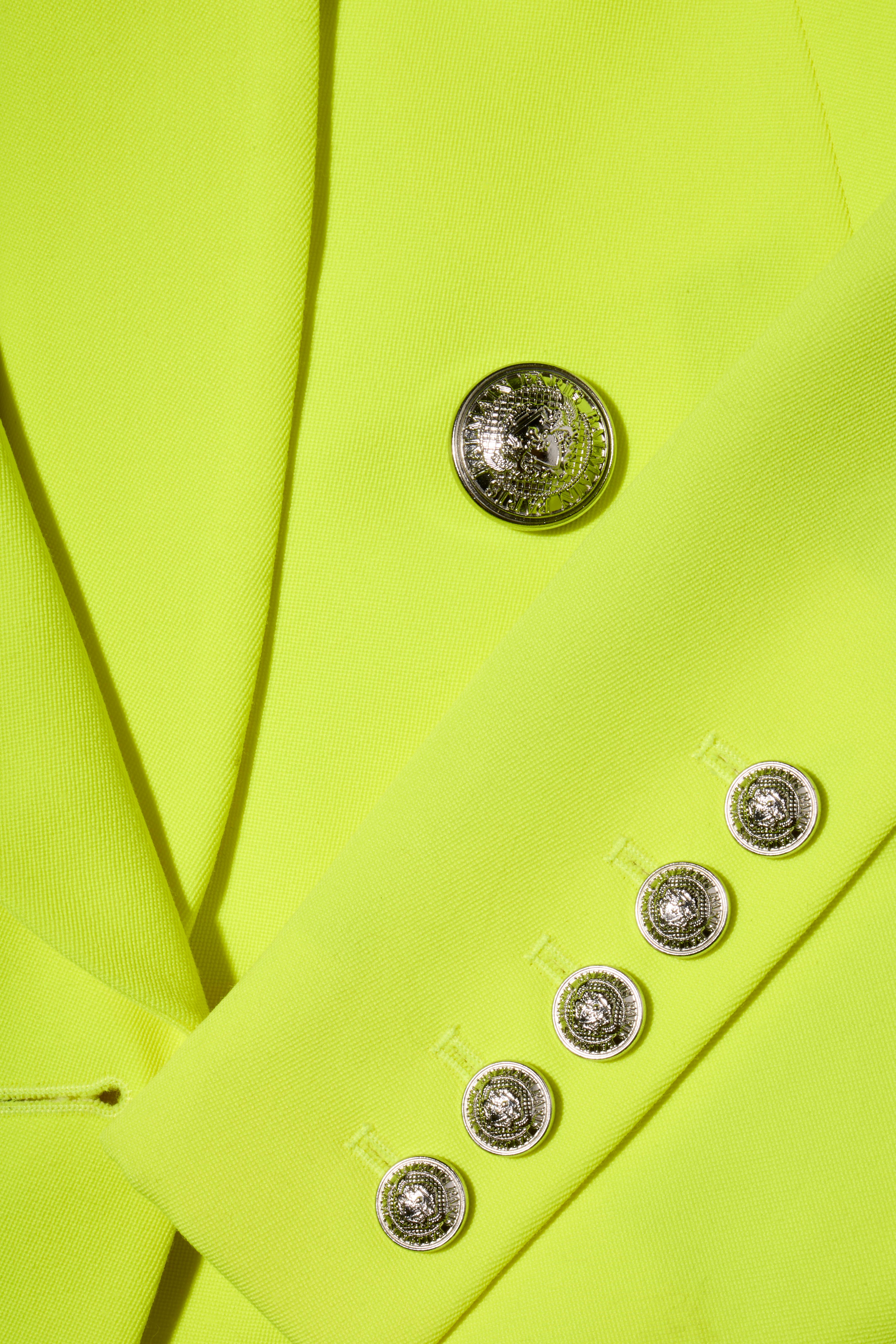 Balmain Neongelbes Wollblazer mit Doppelreihern FR 38 im Angebot 1