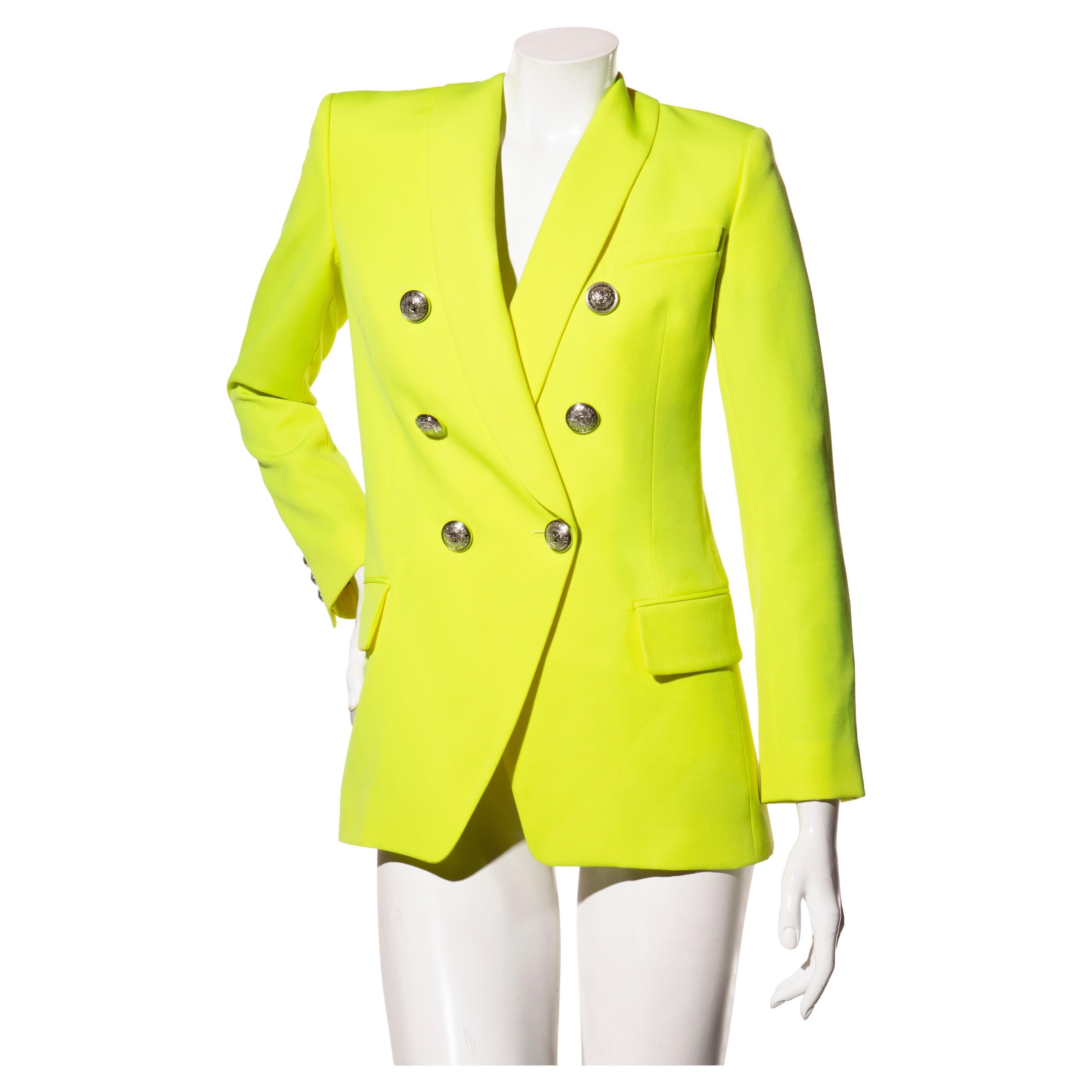 Balmain Neongelbes Wollblazer mit Doppelreihern FR 38 im Angebot