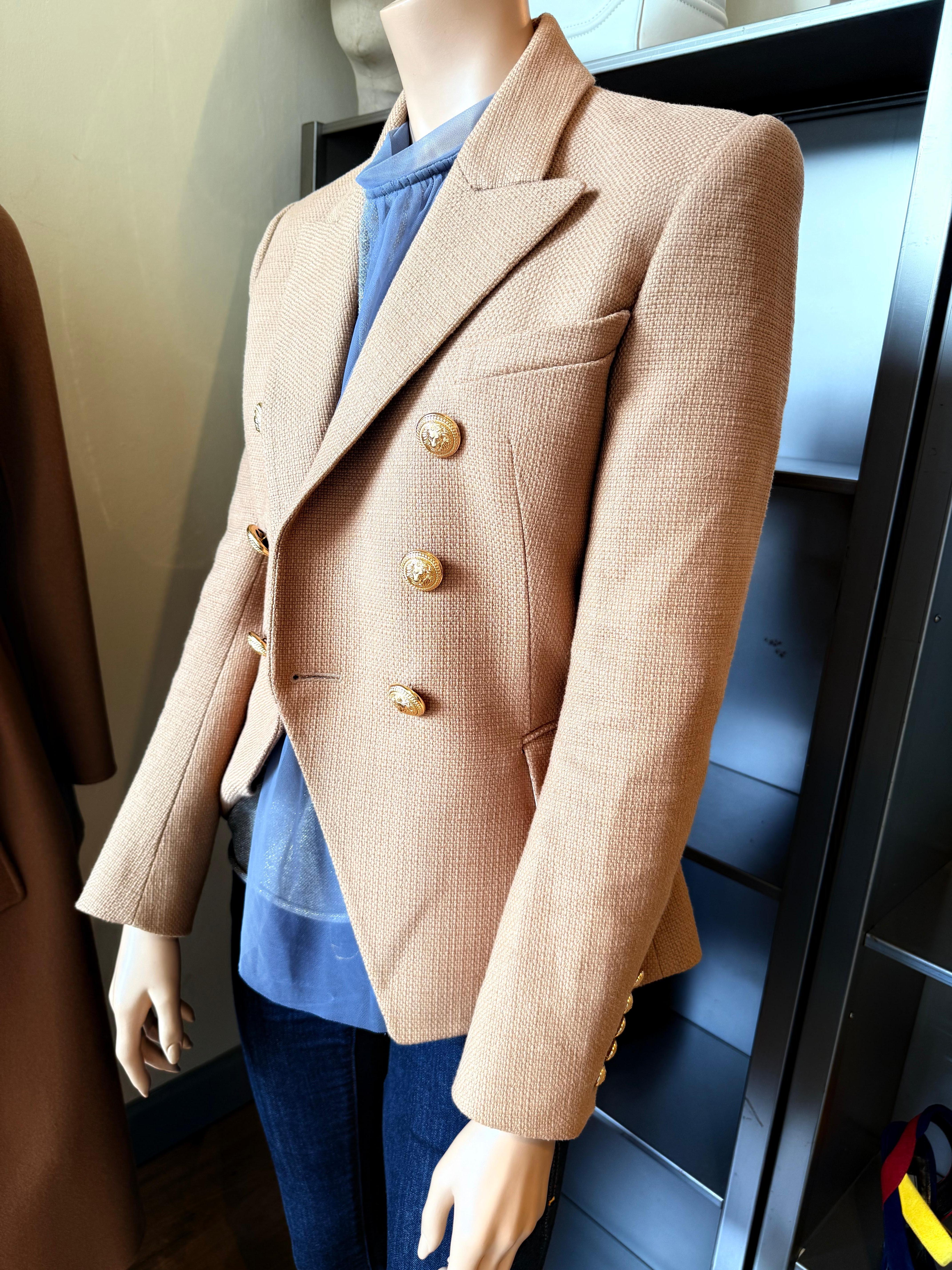 Balmain - Giacca in cotone noisette FR 38, IT 42 in vendita 2
