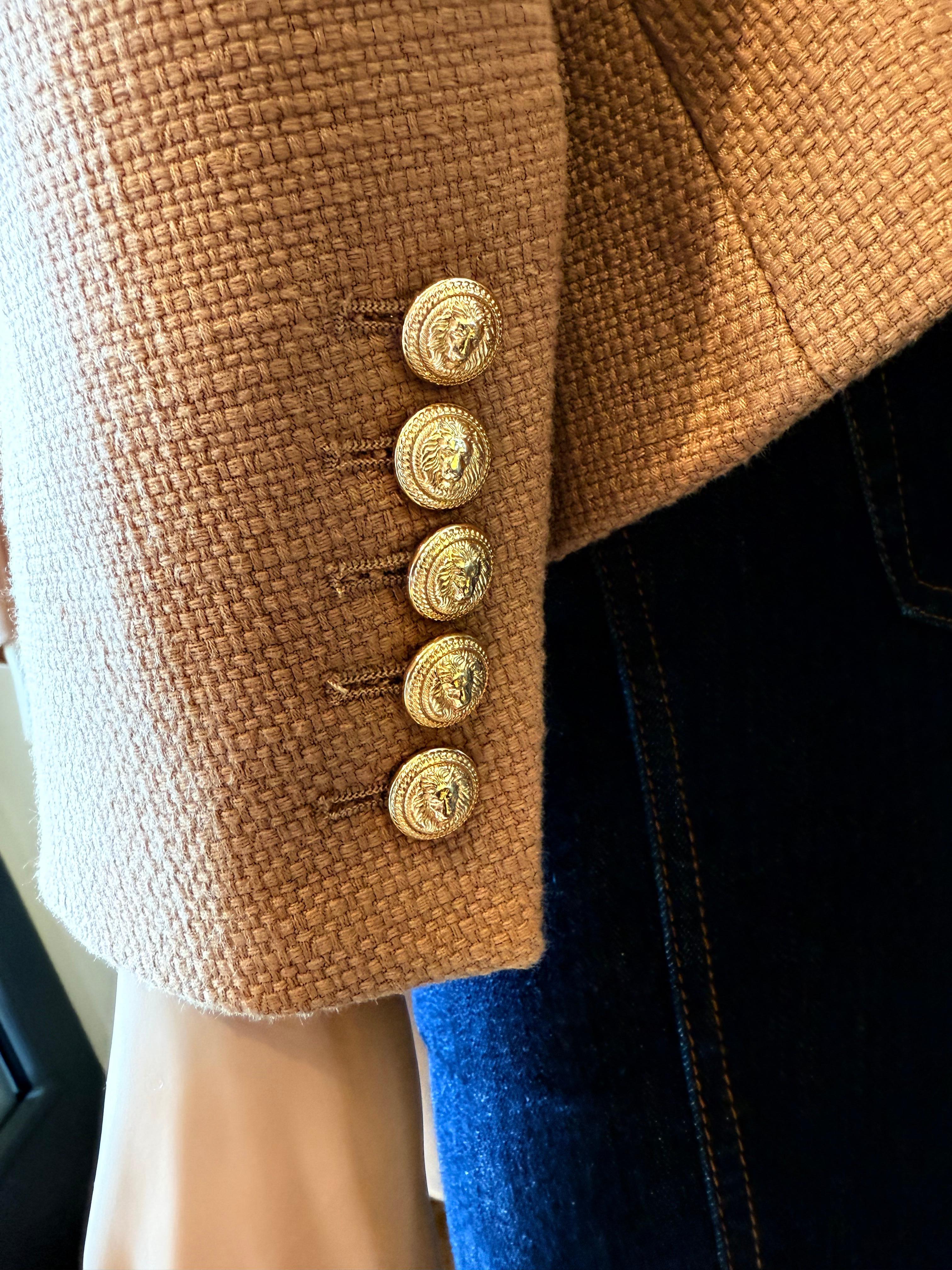 Balmain - Giacca in cotone noisette FR 38, IT 42 in vendita 3