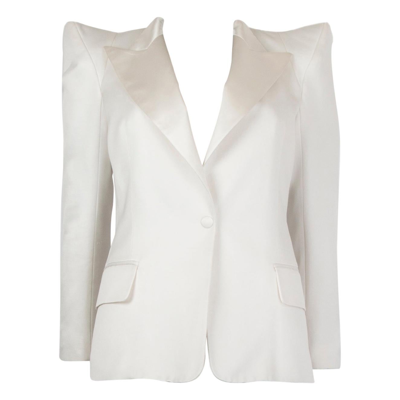 BALMAIN off-white cotton SATIN TRIM TUXEDO Blazer Jacket 40 For Sale