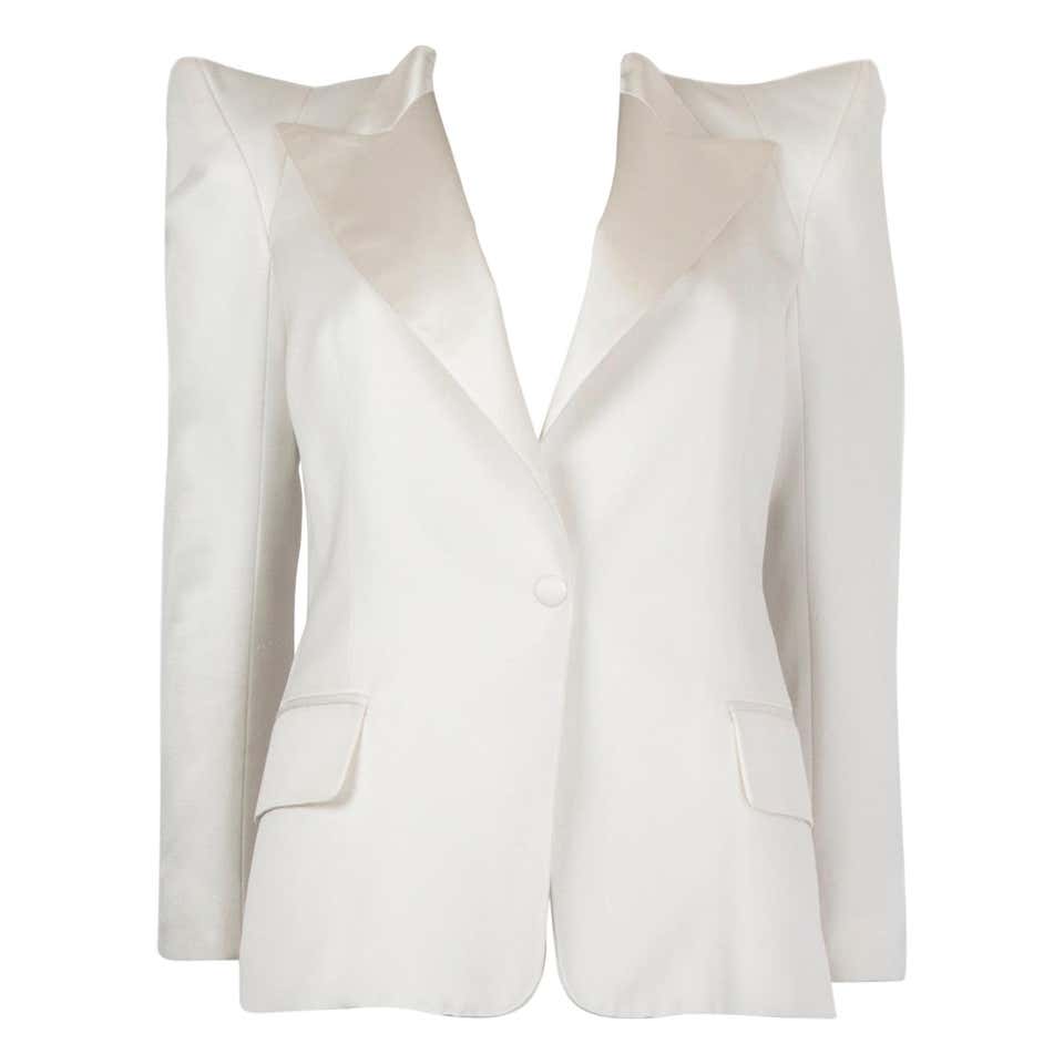 BALMAIN off-white cotton SIGNATURE DOUBLE BREASTED Blazer Jacket 40 at ...