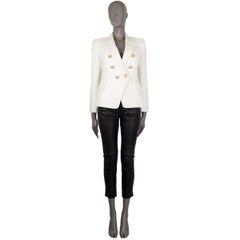 BALMAIN off-white cotton SIGNATURE DOUBLE BREASTED Blazer Jacket 40