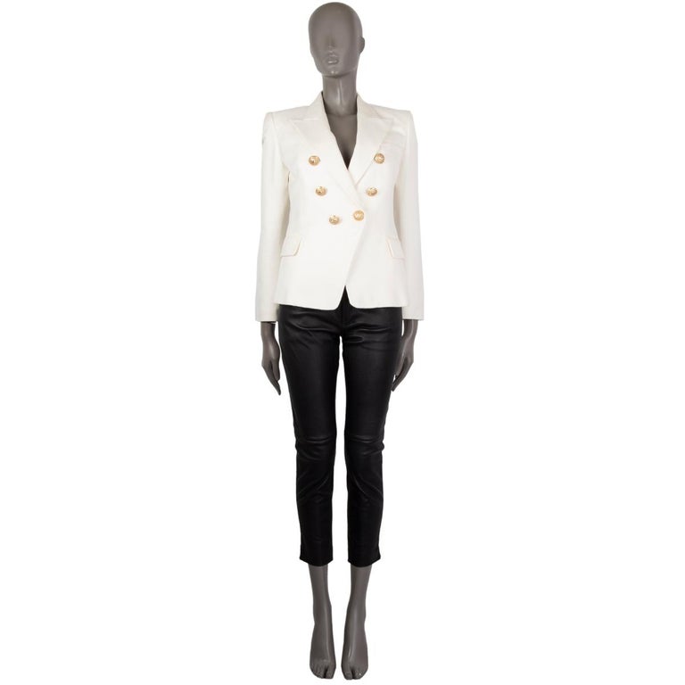 BALMAIN off-white cotton SIGNATURE DOUBLE BREASTED Blazer Jacket 40 at 1stDibs | balmain blazer white, balmain white white balmain blazer