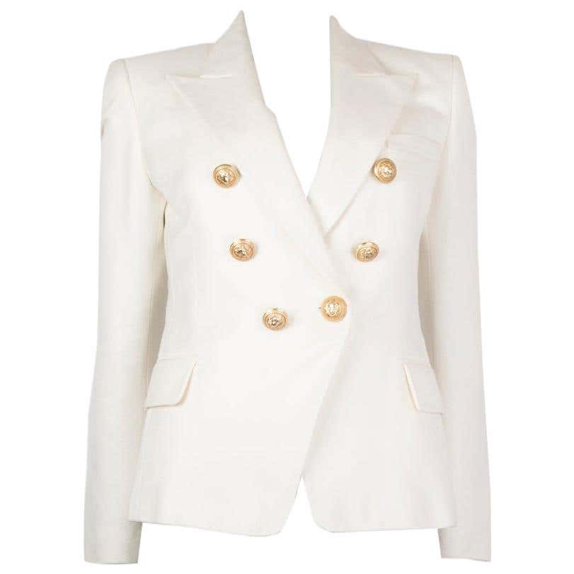 BALMAIN off-white cotton SIGNATURE DOUBLE BREASTED Blazer Jacket 40 at ...