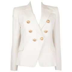BALMAIN off-white cotton SIGNATURE DOUBLE BREASTED Blazer Jacket 40
