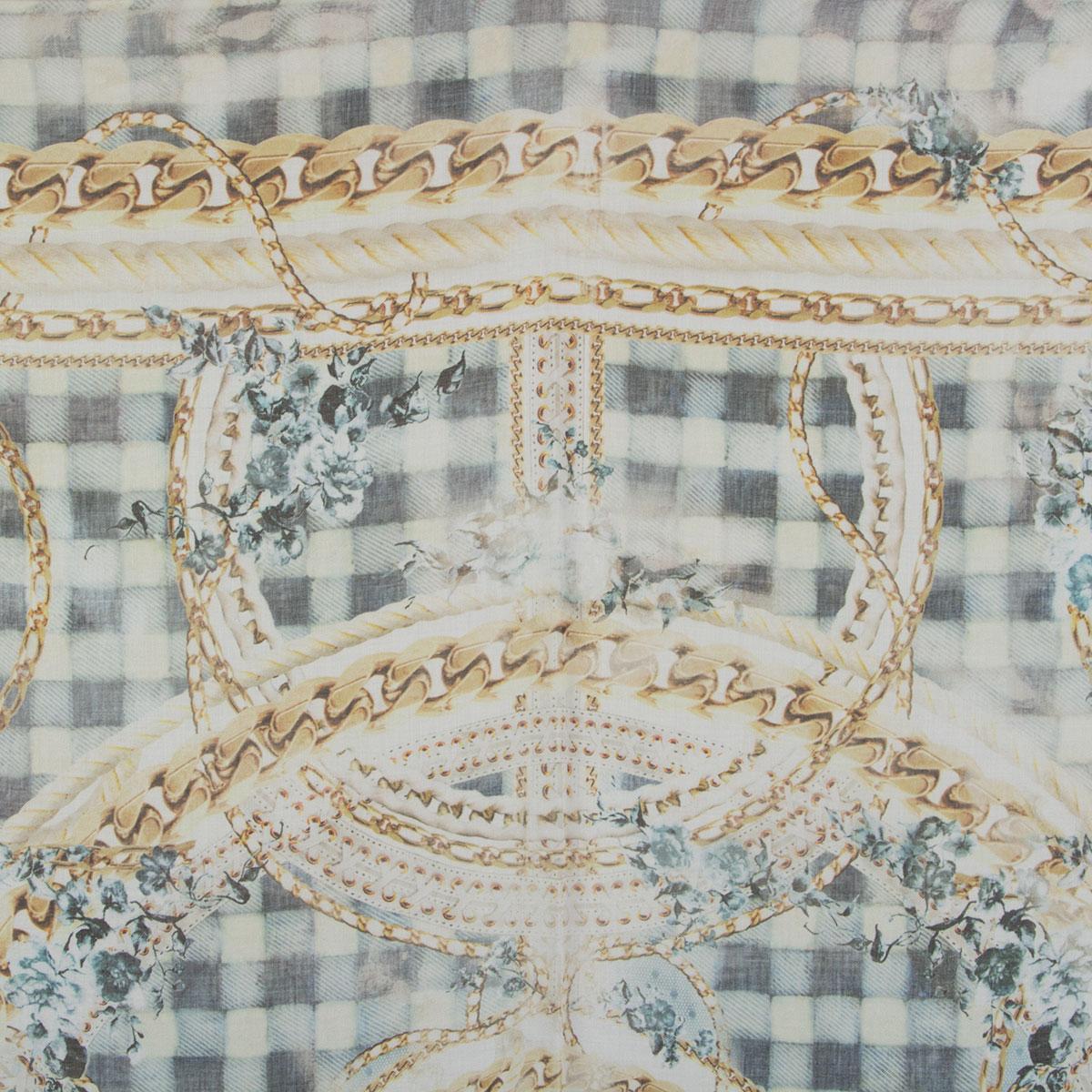 BALMAIN off-white & gold cashmere silk Chain Shawl Scarf In Excellent Condition In Zürich, CH