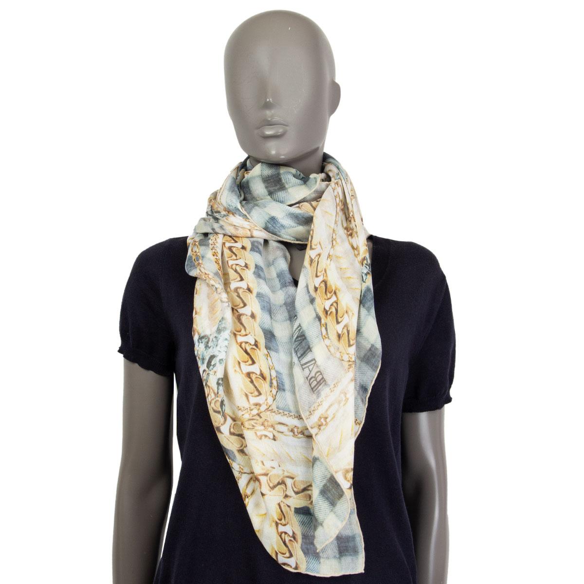 BALMAIN off-white & gold cashmere silk Chain Shawl Scarf 1