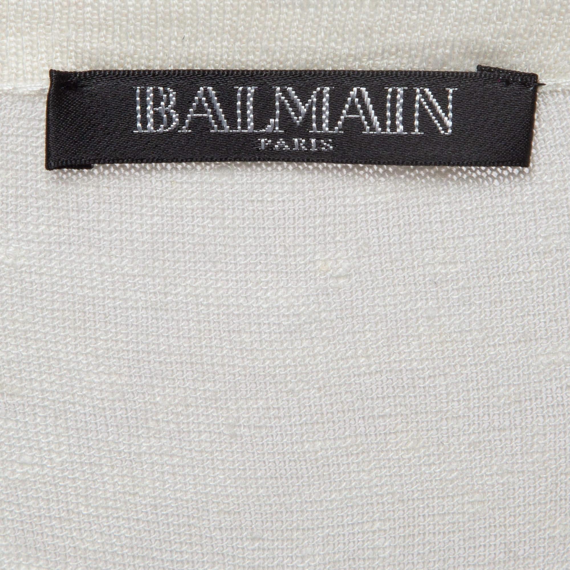 Top con cordones de punto de lino blanco roto Balmain M en Bueno estado para la venta en Dubai, Al Qouz 2