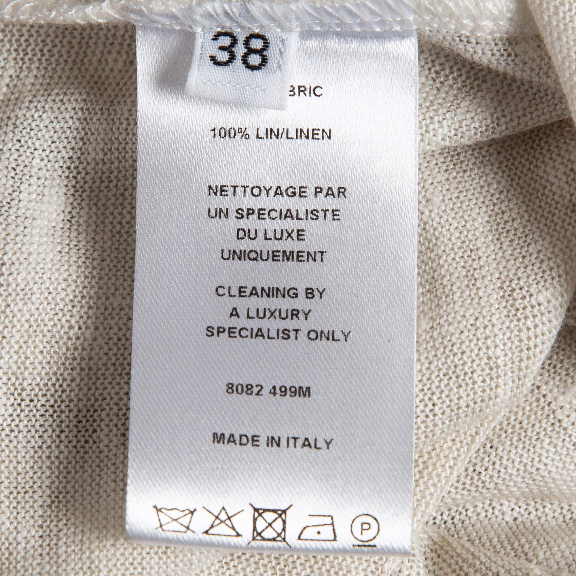 De las mujeres Top con cordones de punto de lino blanco roto Balmain M en venta