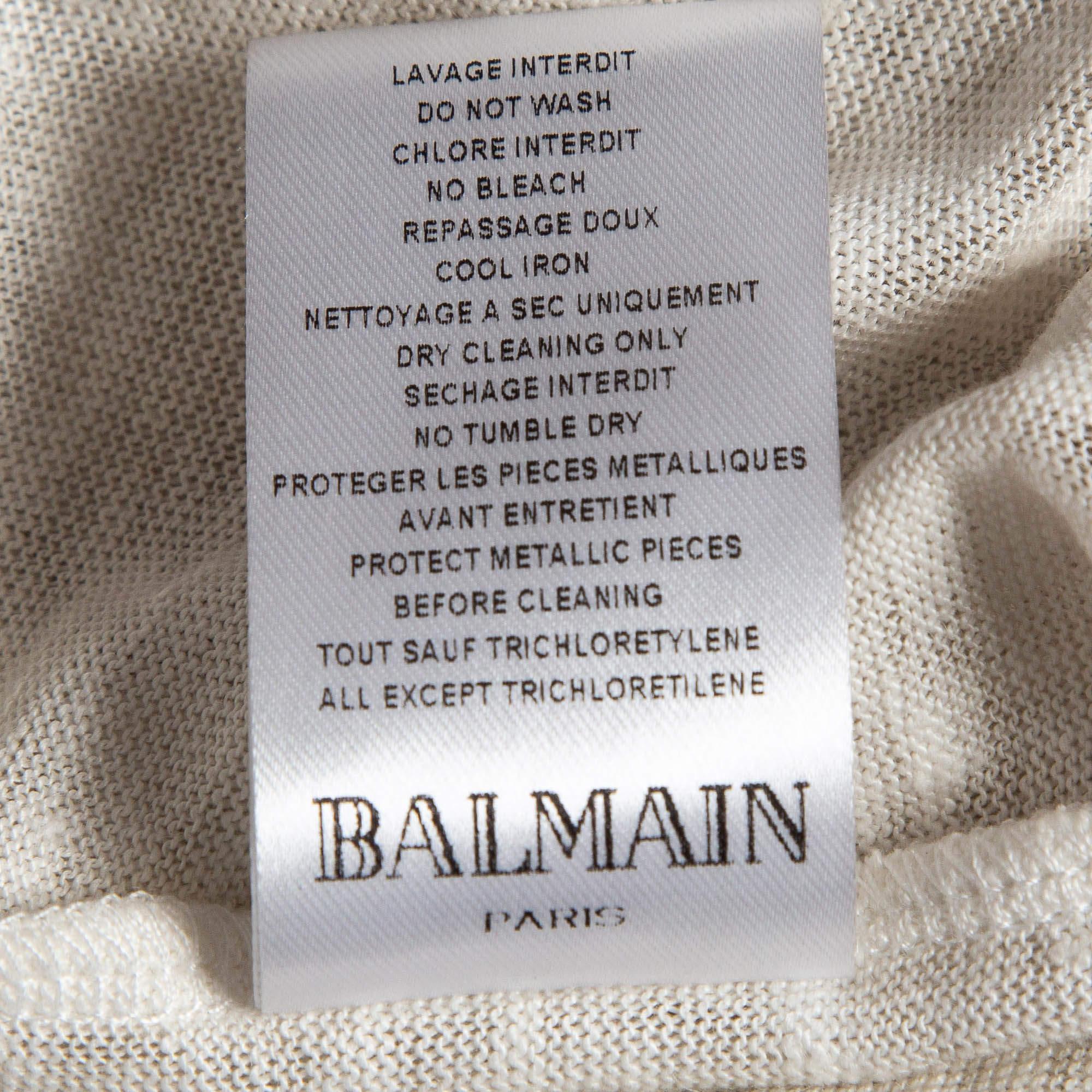 Top con cordones de punto de lino blanco roto Balmain M en venta 1