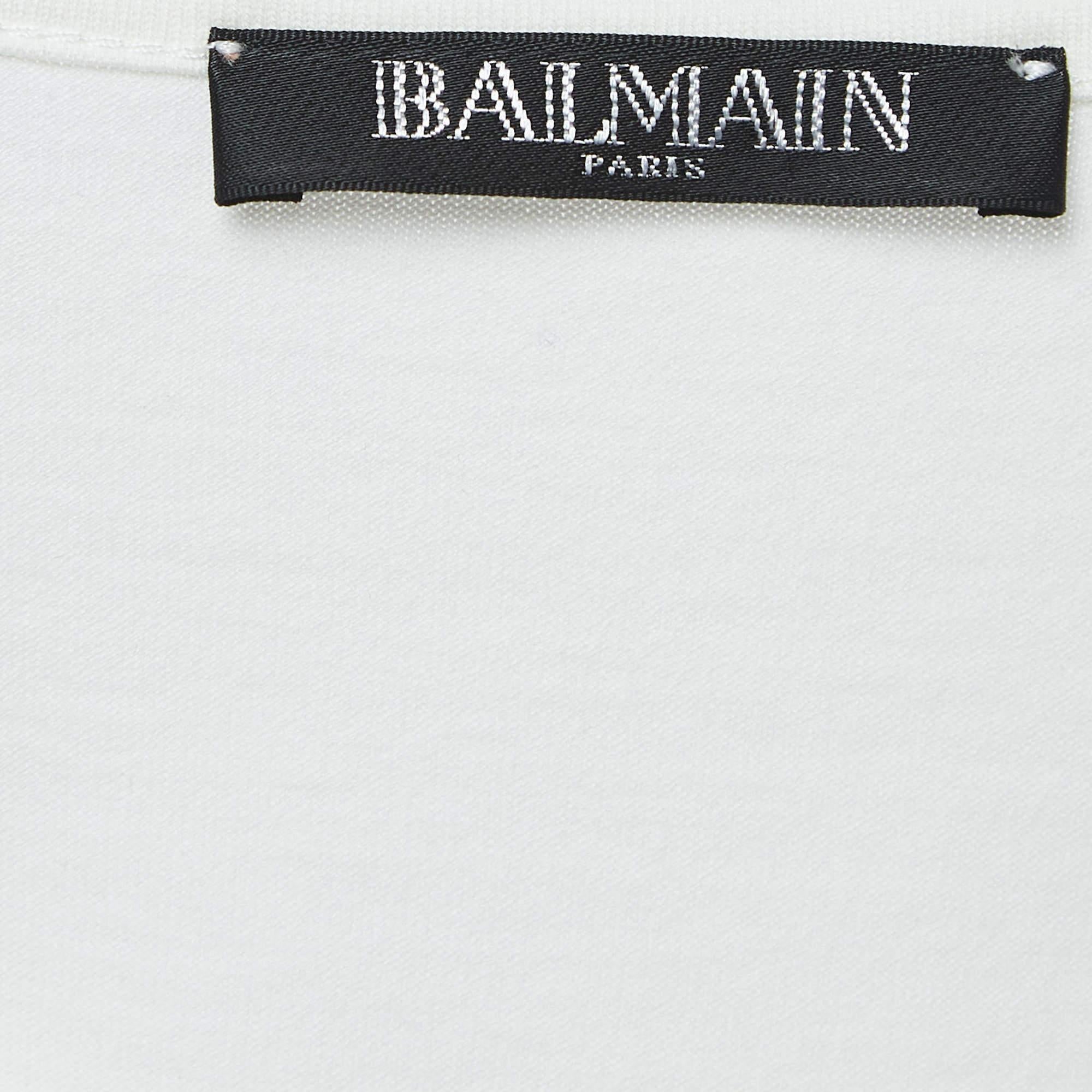 Women's Balmain Off-White Slogan Studded Cotton Tank Top S For Sale