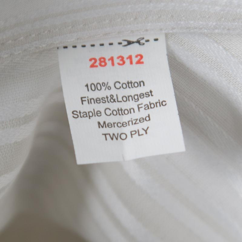 Men's Balmain Off White Striped Cotton Long Sleeve Button Front Two Ply Shirt L