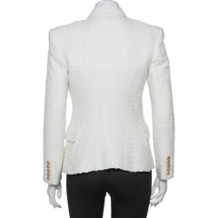 Balmain Off White Tweed Double Breasted Blazer L