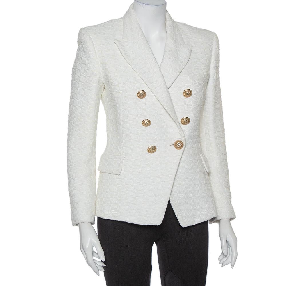 balmain white tweed blazer