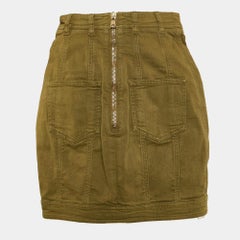 Mini-jupe Balmain vert olive avec accents de jean vieilli S