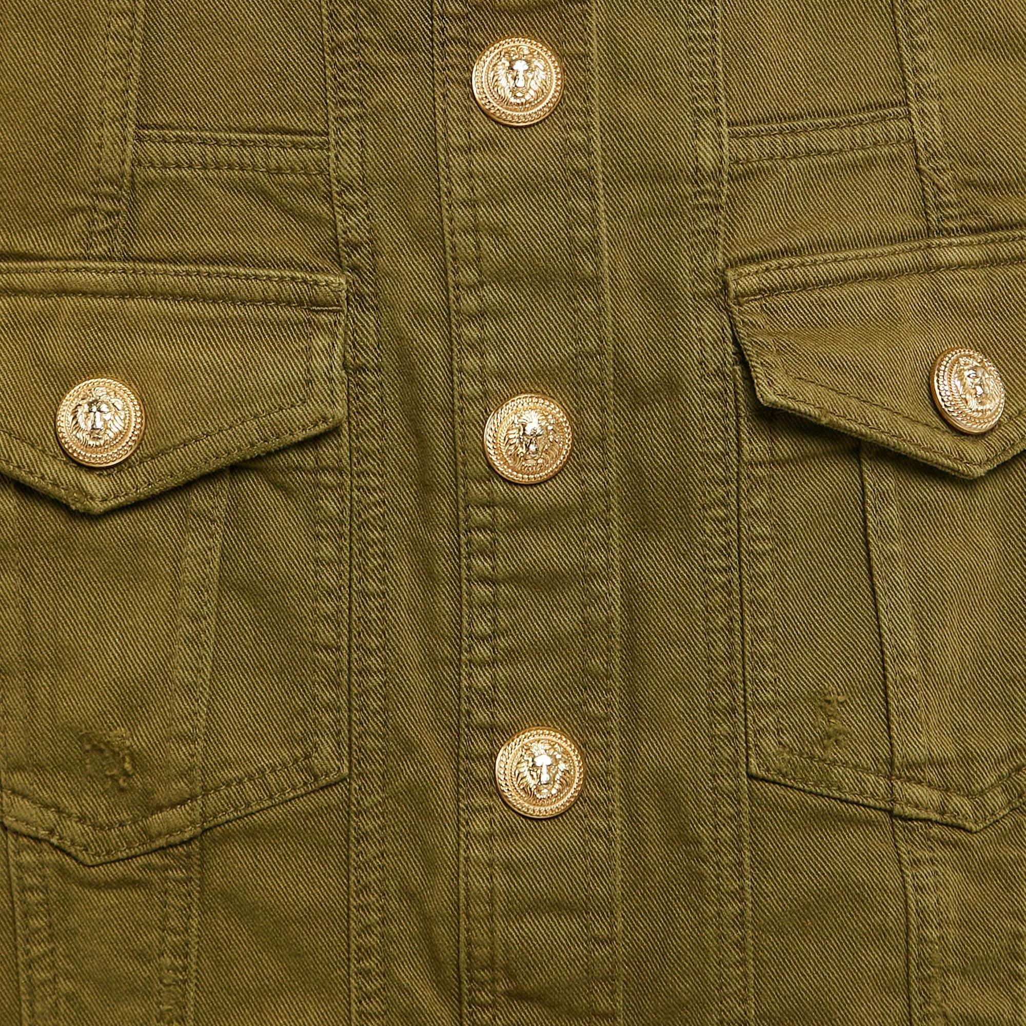 Marrone Minigonna Balmain in Greene & Greene con accenti di denim, S in vendita