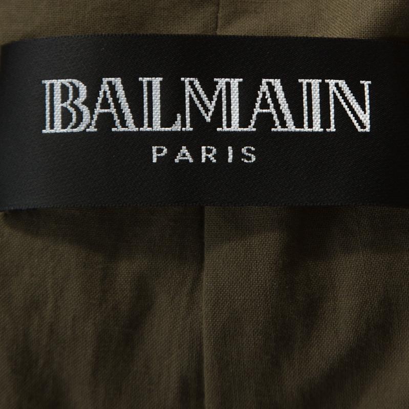 Balmain Olive Green Tweed Buckle Detail Zip Front Jacket L In Good Condition In Dubai, Al Qouz 2