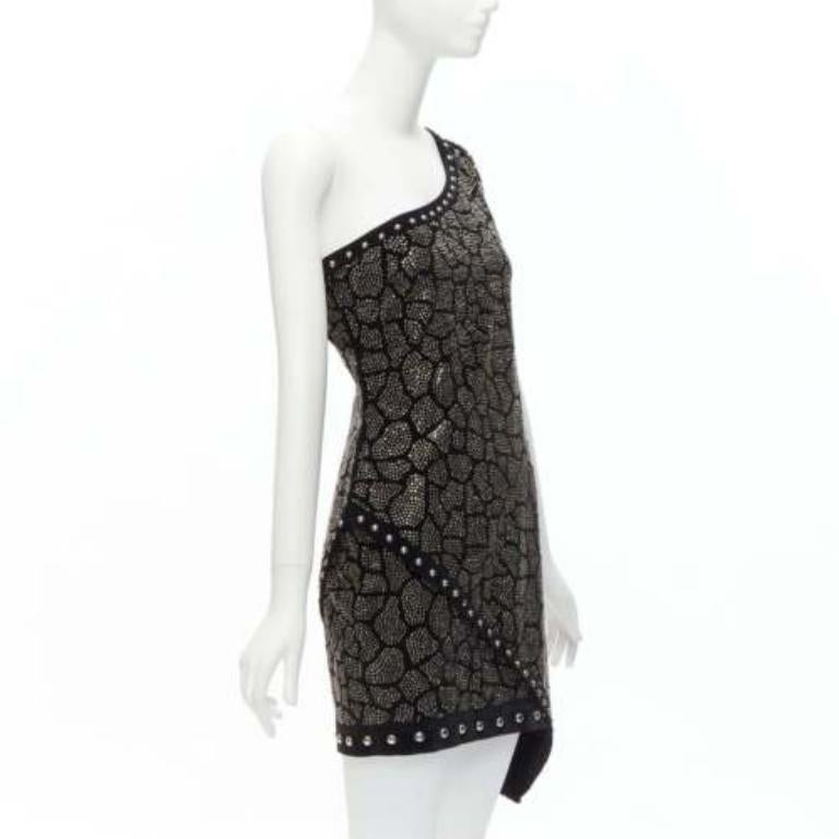 Black BALMAIN Olivier Rousteing 2017 silver studded bead embellished velvet dress L For Sale