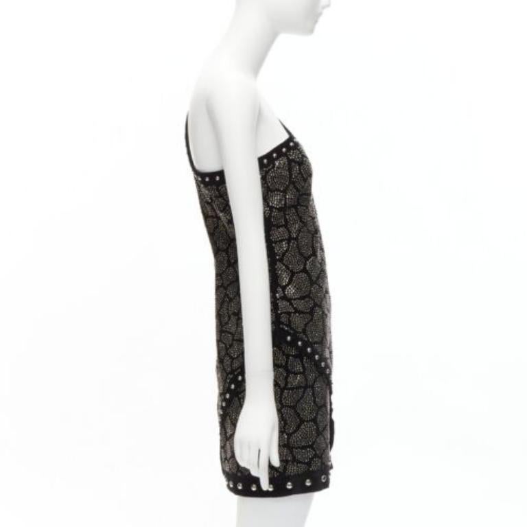 BALMAIN Olivier Rousteing 2017 silver studded bead embellished velvet dress L In Excellent Condition For Sale In Hong Kong, NT
