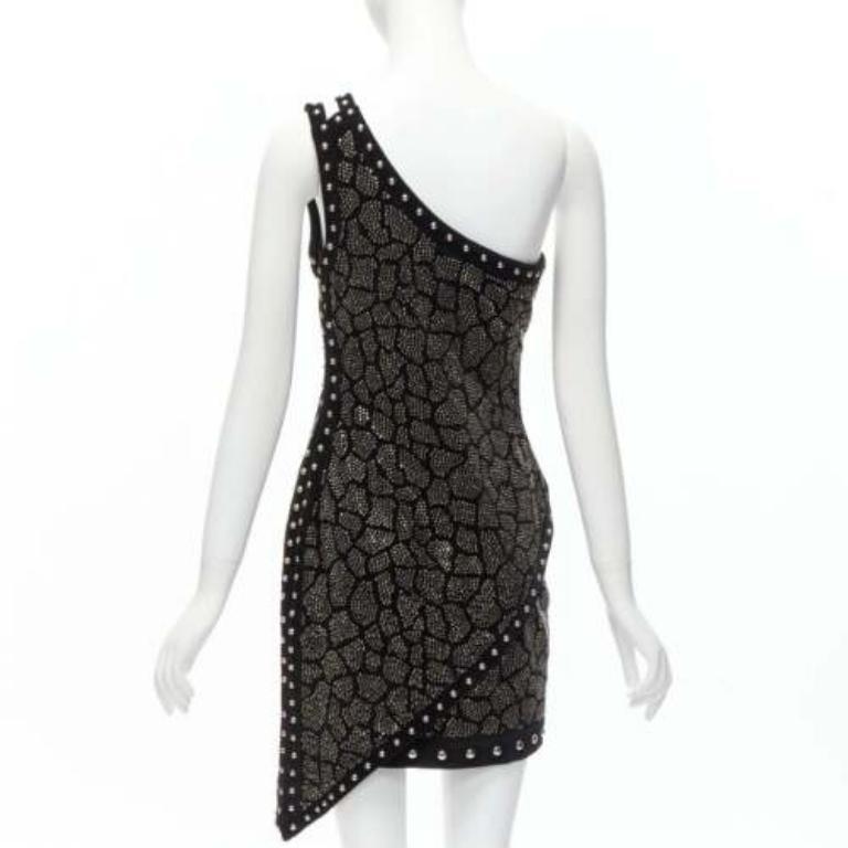 Women's BALMAIN Olivier Rousteing 2017 silver studded bead embellished velvet dress L For Sale