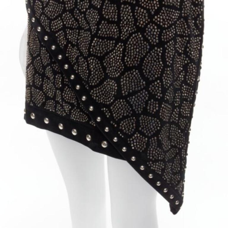 BALMAIN Olivier Rousteing 2017 silver studded bead embellished velvet dress L For Sale 2