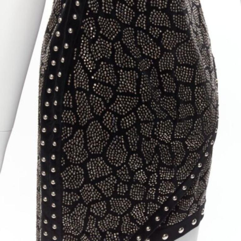 BALMAIN Olivier Rousteing 2017 silver studded bead embellished velvet dress L For Sale 3