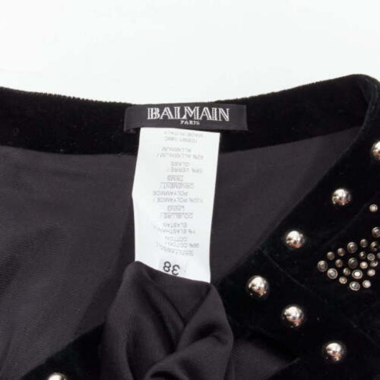 BALMAIN Olivier Rousteing 2017 silver studded bead embellished velvet dress L For Sale 4