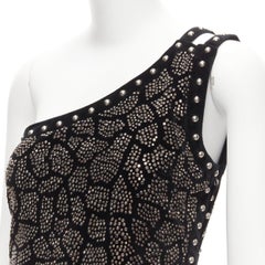 BALMAIN Olivier Rousteing 2017 studded embellished velvet one shoulder dress L