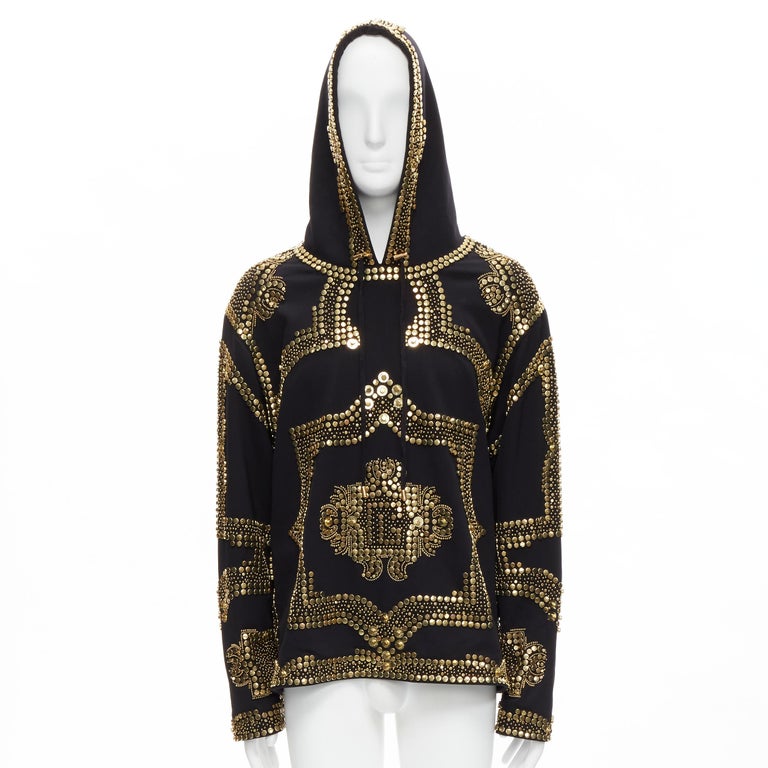 Balmain Olivier Rousteing coton noir or allover clouté sweat à